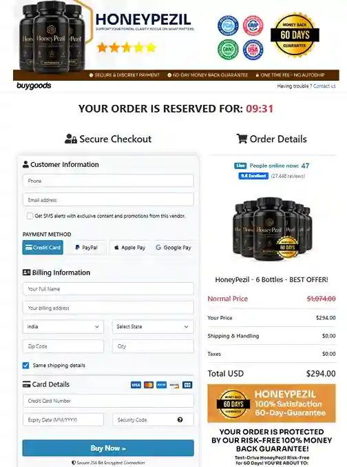 HoneyPezil Secure Order Page — Checkout