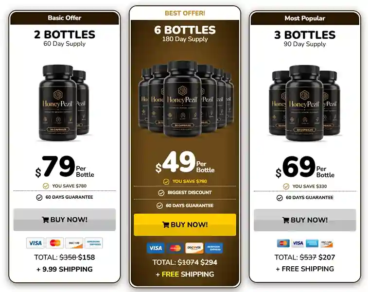 HoneyPezil Pricing — 1, 3 or 6 Bottle Packages